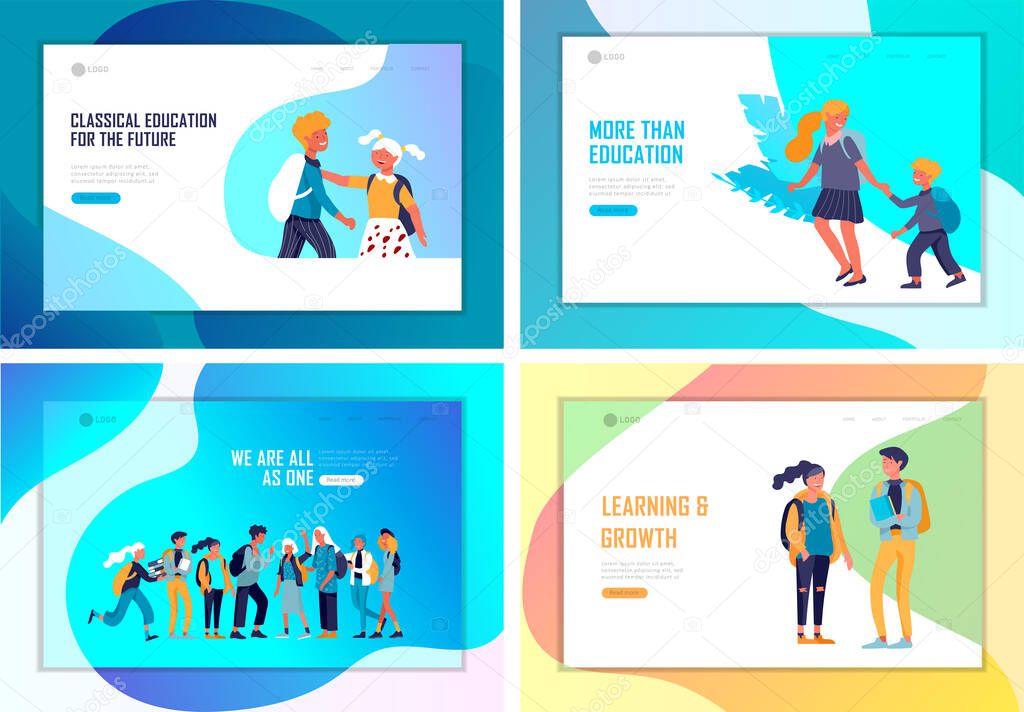 Landing page template with Back to school flat vector illustrati