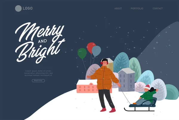 Landing page template Christmas holiday greeting elements with h — Stock vektor