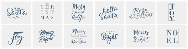 Vrolijk kerstfeest en gelukkig nieuwjaarsdecor met letterlijke typografische composities voor de poster en wenskaart. Kalligrafie voor de wintervakantie. Vector — Stockvector