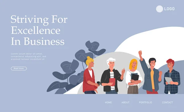 Business Landing page template with Office workers communing or talking to client or talking or conversations between teamwork or meeting, brainstorming. Vektor rajzfilm koncepció illusztráció — Stock Vector