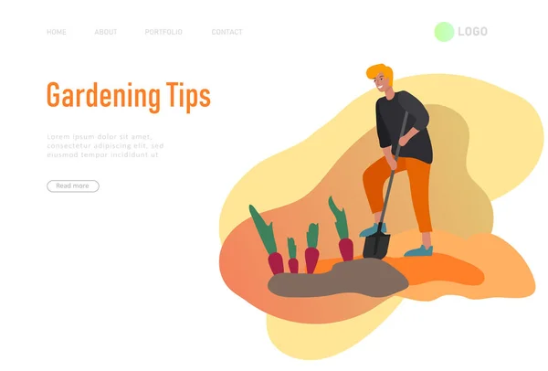 Modelo de landing page com pessoas que coletam culturas ou ha sazonal —  Vetores de Stock