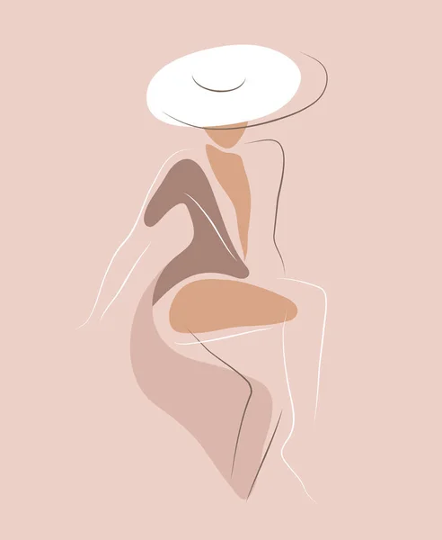 Plantilla de diseño de concepto femenino e ilustración. Mujer en estilo lineal minimalista Ilustración de moda por feminidad, belleza y arte moderno. Cartel abstracto y estampado de camiseta — Archivo Imágenes Vectoriales