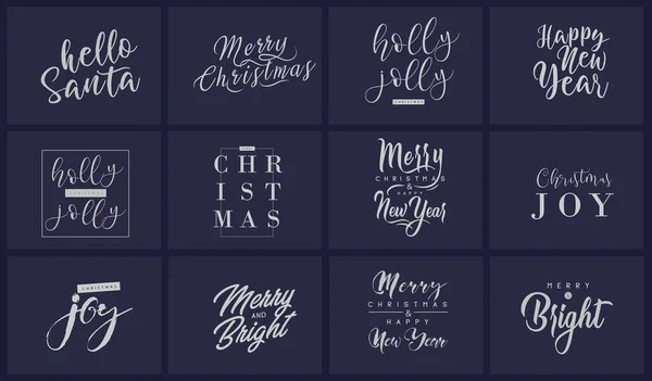 Vrolijk kerstfeest en gelukkig nieuwjaarsdecor met letterlijke typografische composities voor de poster en wenskaart. Kalligrafie voor de wintervakantie. Vector — Stockvector