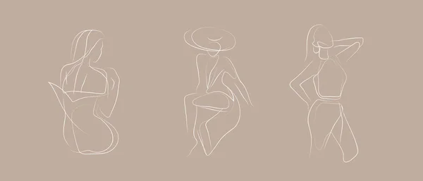 Șablon de design conceptual feminin și ilustrație. Femeie în stil liniar minimal Ilustrație de modă prin feminitate, frumusețe și artă modernă. Poster abstract și imprimare tricou — Vector de stoc