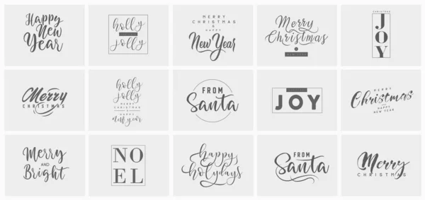 Vrolijk kerstfeest en gelukkig nieuwjaarsdecor met letterlijke typografische composities voor de poster en wenskaart. Kalligrafie voor de wintervakantie. Vector — Stockvector