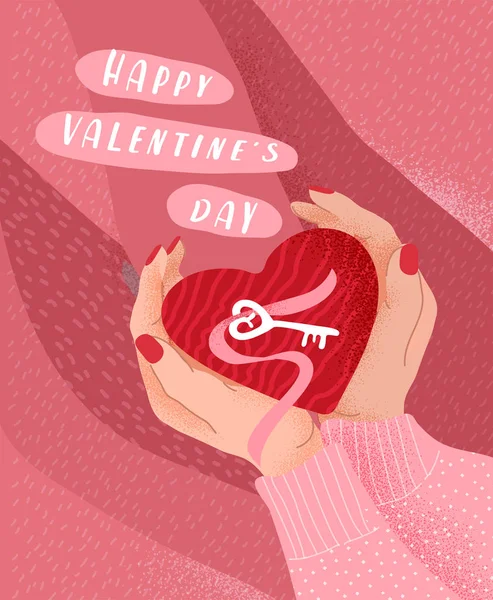 Romantic Valentines Day cute greeting card or poster. Female han — 스톡 벡터