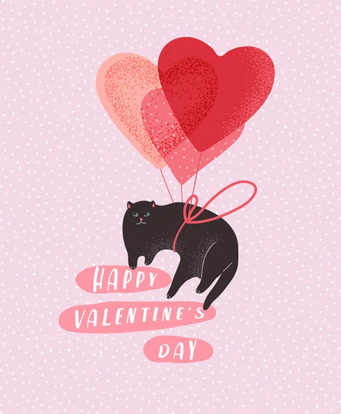 Speciální zásilka. Roztomilé zamilované kočky. Romantický valentýnský pozdrav nebo plakát. Kotě letí na balónu. Letáky, pozvánky, brožury. Koncepce návrhu vektoru — Stockový vektor