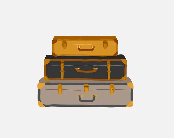 Set of tarious luggage bags, vintage retro suitcases. Hand drawn trendy colorful isolated design elements. Cartoon vector — Stock Vector