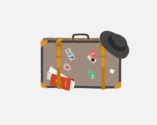 Luggage bag, vintage retro suitcases. Hand drawn trendy colorful isolated design elements. Cartoon vector — Stock Vector