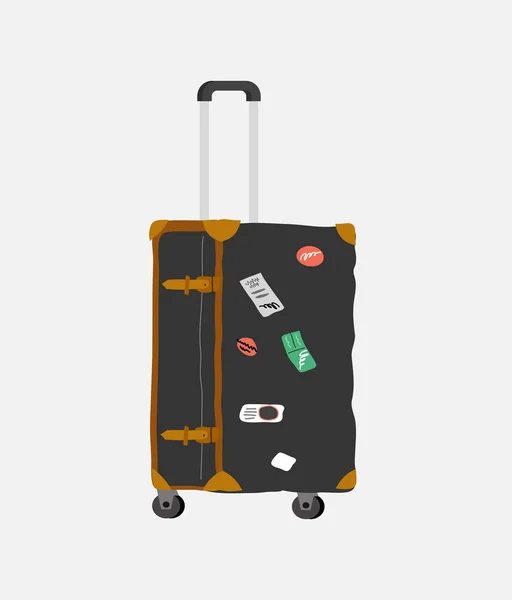 Gepäcktasche, Retro-Vintage-Koffer. handgezeichnete trendige farbenfrohe, isolierte Designelemente. Karikaturenvektor — Stockvektor