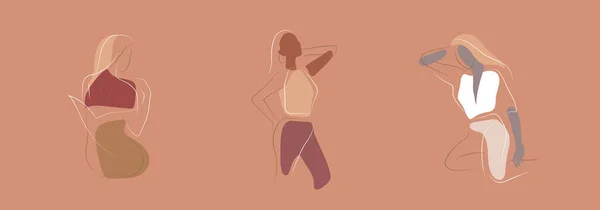 Plantilla de diseño de concepto femenino e ilustración. Mujer en estilo lineal minimalista Ilustración de moda por feminidad, belleza y arte moderno. Cartel abstracto y estampado de camiseta — Archivo Imágenes Vectoriales