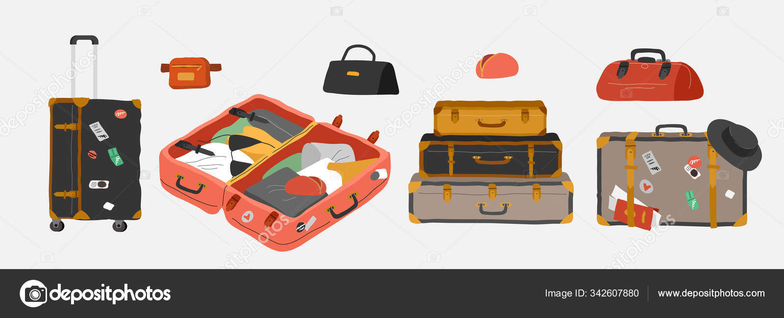 Conjunto de varios vintage, bolsas de equipaje retro, maleta