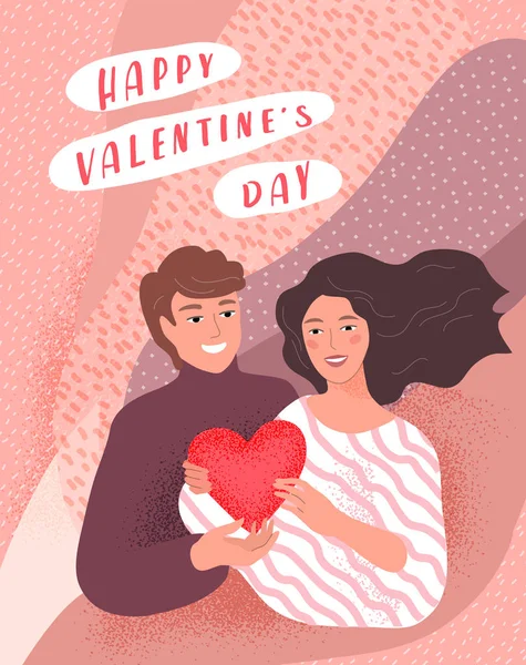 Love story of happy romantic couple relationship. Valentines Day cute greeting card or poster with hand lettering typography. Flyers, invitation, brochure. Vector design concept — Stock Vector