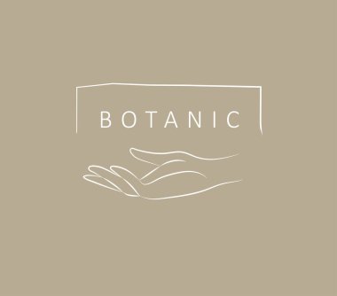 Logo tasarım şablonu en az doğrusal şekilde. Vektör soyut eller. Organik ürünler için soyut sembol, güzellik kozmetik, mücevher ve el yapımı..