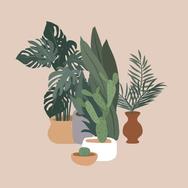 Collection Plantes Pot Jungle Urbaine Décor Tendance Maison Avec Des — Image vectorielle