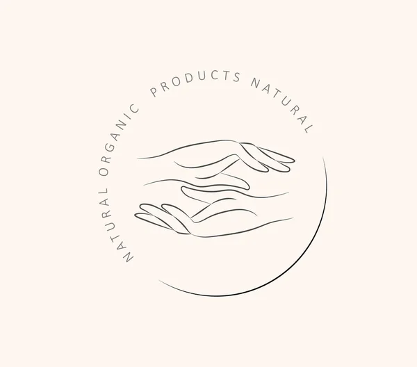 Logo design template in trendy linear minimal style. Vector abstract hands. Abstract symbol for organic products, beauty cosmetics, jewellery — Stock Vector