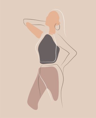 Kadınsı konsept tasarımı. En az çizgisel tarzda moda illüstrasyonu, güzellik ve modern sanatta kadın. Soyut poster ve tişört baskısı Vektör illüstrasyonuName