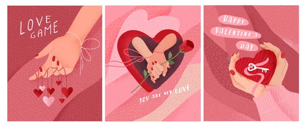 Romantique Valentines Carte Vœux Mignon Une Affiche Les Mains Tissées — Image vectorielle