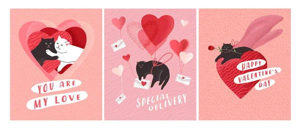 Χαριτωμένες Γάτες Ερωτευμένες Ρομαντική Κάρτα Αφίσα Για Την Ημέρα Του — Διανυσματικό Αρχείο