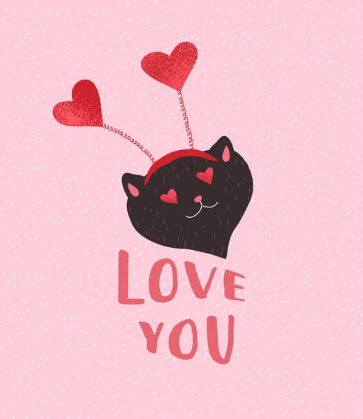 Happy Cute Cats Love Romantic Valentines Day Greeting Card Poster — Stock Vector