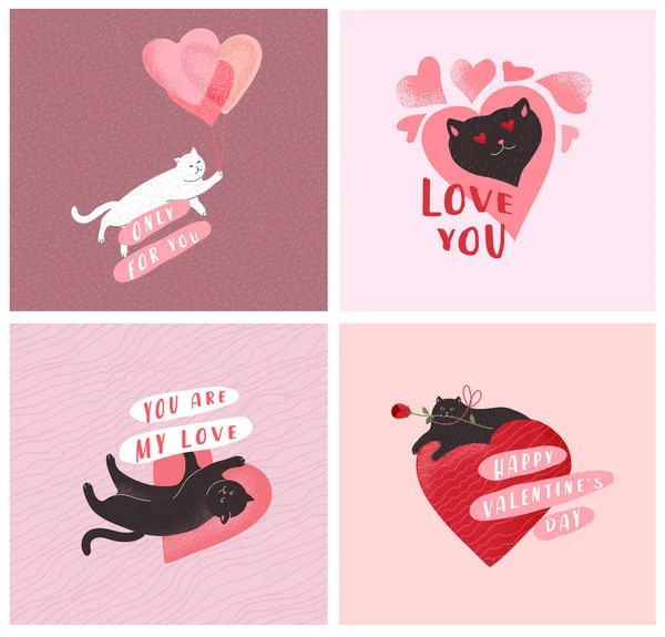 Carini Gatti Innamorati Biglietto Auguri Poster Romantico San Valentino Gatto — Vettoriale Stock