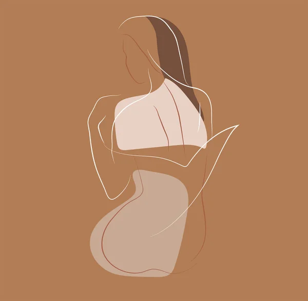 Diseño Concepto Femenino Mujer Estilo Lineal Minimalista Ilustración Moda Belleza — Vector de stock