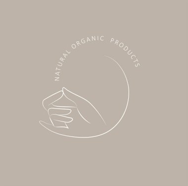 Logo tasarım şablonu en az doğrusal şekilde. Vektör soyut eller. Organik ürünler için soyut sembol, güzellik kozmetik, mücevher ve el yapımı..