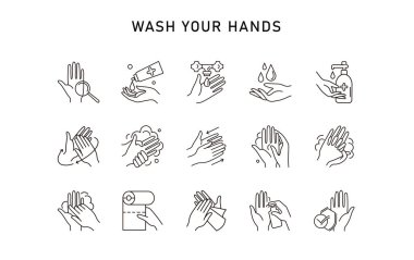 El hijyen çizgisi ikonu. Basit Minimal Pictogram. Kişisel hijyen, hastalık önleme ve el yıkama..