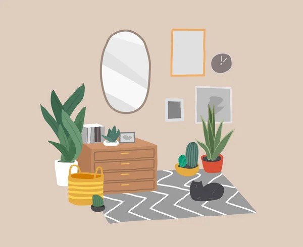 Intérieur Style Scandinave Scandinave Avec Miroir Une Table Cosmétique Intérieur — Image vectorielle