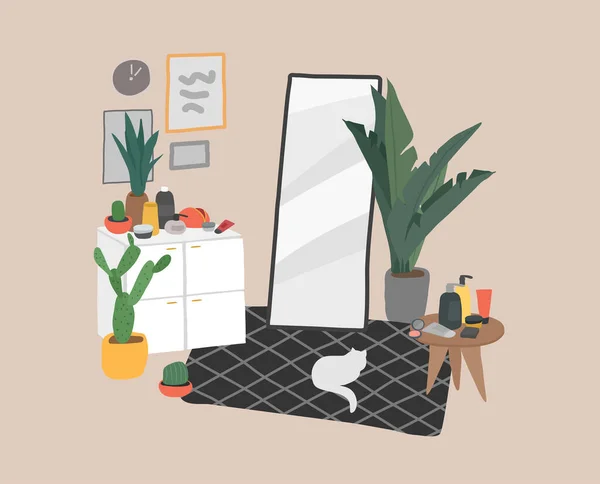 Scandinavian Scandinavian Style Interior Mirror Cosmetic Table Cozy Interior Home — Διανυσματικό Αρχείο