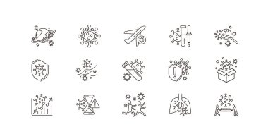 Coronavirus simgesi ve sembolü. Bilgi ya da web sitesi için 2019-nCoV ikonu. Hastalıklı bilgi grafiklerinin yayılması ve büyümesi. Vektör satırı illüstrasyonu