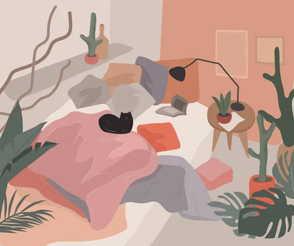 Chambre Intérieure Confortable Style Scandinave Avec Plantes Maison Illustration Vectorielle — Image vectorielle