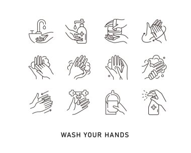 El hijyen çizgisi ikonu. Basit Minimal Pictogram. Kişisel hijyen, hastalık önleme ve el yıkama..
