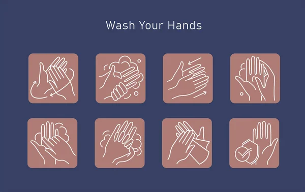 Zestaw Ikon Higieny Rąk Prosty Minimalny Piktogram Higiena Osobista Zapobieganie — Wektor stockowy