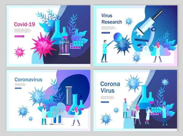 科学家研究病毒和搜索疫苗 停止验尸官的概念 危险大流行病2019 Ncov图标 2019 Ncov的保护和预防 横幅和登陆页 — 图库矢量图片