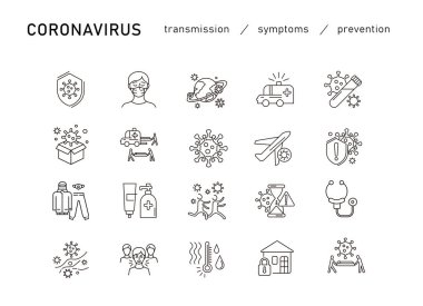 Coronavirus Koruması. Yeni salgının önlenmesi 2019-nCoV simgesi bilgi ya da web sitesi için ayarlandı. Güvenlik, sağlık, tedaviler ve viral hastalıkların önlenmesi. İzolasyon. Vektör illüstrasyonu