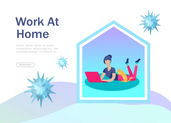 Μείνετε Στο Σπίτι Και Εργαστούν Έννοια Της Πρόληψης Coronavirus Εκστρατεία — Διανυσματικό Αρχείο