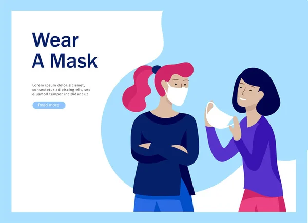 Pakai Masker Lindungi Dirimu Dan Konsep Pencegahan Coronavirus Keluargamu Wanita - Stok Vektor