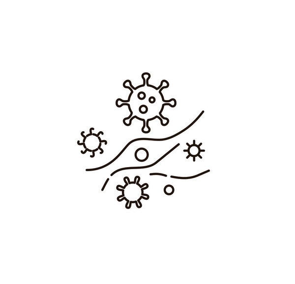 Икона и символ коронавируса. Пандемический набор значков 2019-nCoV для инфографики или сайта. Распространение и рост больных, инфографика. Векторная линейная иллюстрация
