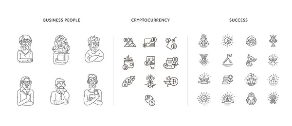 Wektorowa Ikona Logo Ludzi Biznesu Postaci Awatarów Twórczy Zespół Bitcoin — Wektor stockowy