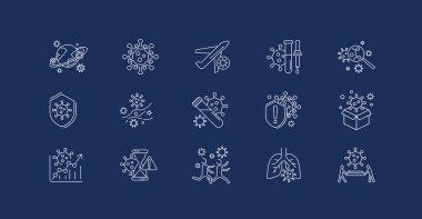 Coronavirus simgesi ve sembolü. Bilgi ya da web sitesi için 2019-nCoV ikonu. Hastalıklı bilgi grafiklerinin yayılması ve büyümesi. Vektör satırı illüstrasyonu