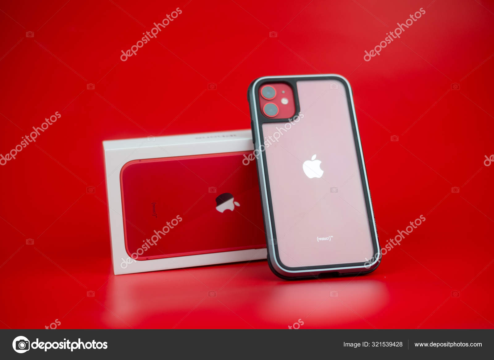 Bangkok Thailand November 25 19 Close Up Of Red Apple Iphone 11 With Box On Red Background With Clear Protection Case Stock Editorial Photo C Dontree