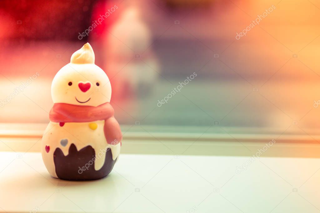 Ceramic toy snowman for decoration in home