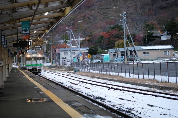 Hokkaido, Japan - November 18, 2019: Local train on on rail track Hokkaido Island Japan. Is a diesel multiple unit train operated by JR Hokkaido — Stock Photo, Image