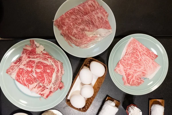 Premium Japanese raw beef meat set — Stock Photo, Image