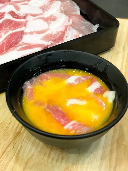 Fresh raw pork in eggs — 스톡 사진