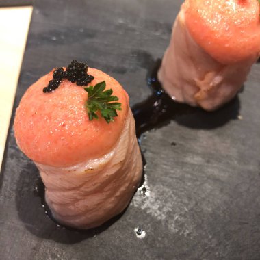Close up of salmon rolls