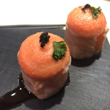 Close up of salmon rolls