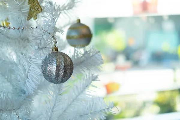 Silver color ball decorated on Christmas tree — Stock Photo, Image