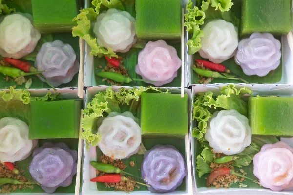 Thai colorful dessert set of in box with classy sweet — 스톡 사진